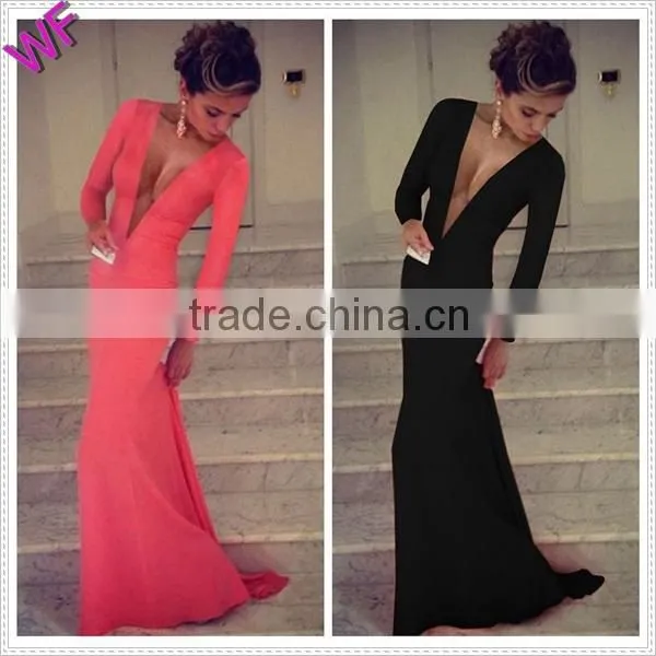 Custom Made Women Deep V neck Red Long Maxi Dress