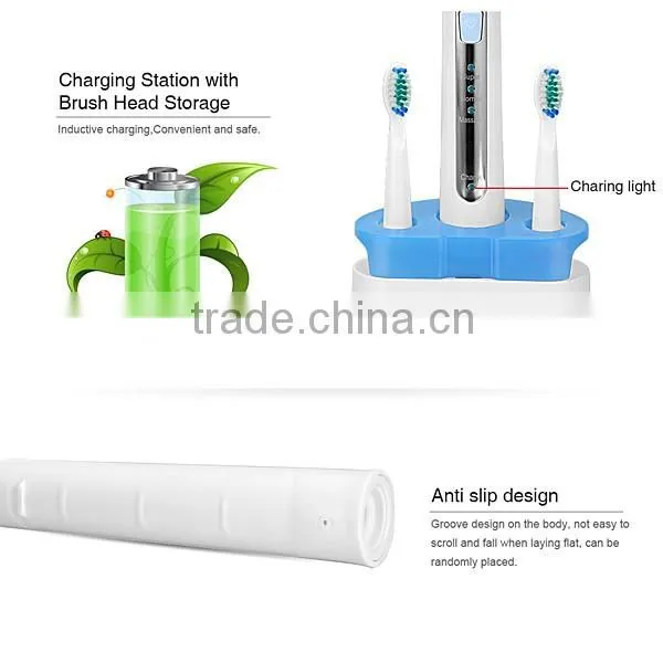 Sonic Electric Toothbrush Rechargable Waterproof with 2 Extra Replacement Brush Heads Charging Station US Plug SV030696