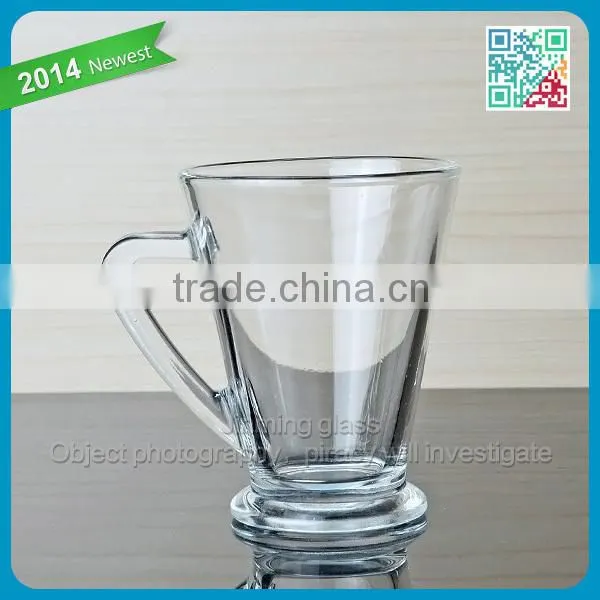 2015 wholesale unique design tumbler glasses with handle coffee mug glass