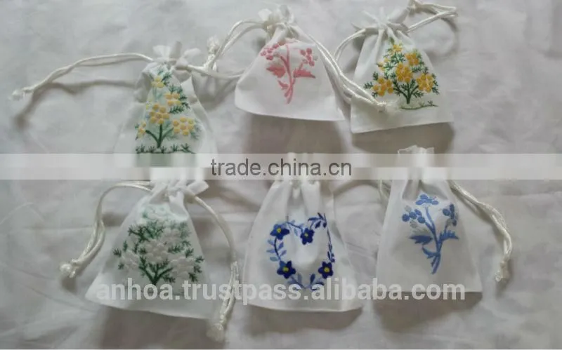Cotton embroidery drawstring pouch bag