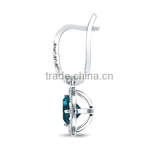 2016 925 sterling silver White Gold Blue Diamond Lever back stud earrings ladies earrings designs pictures