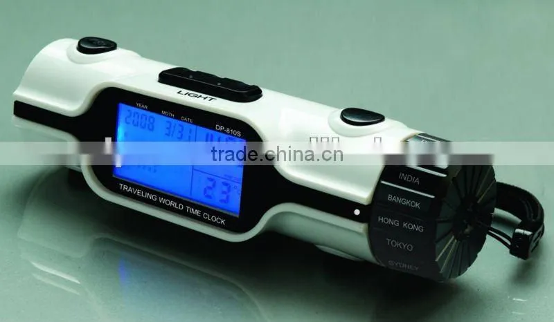 travel alarm clock with LED torch
