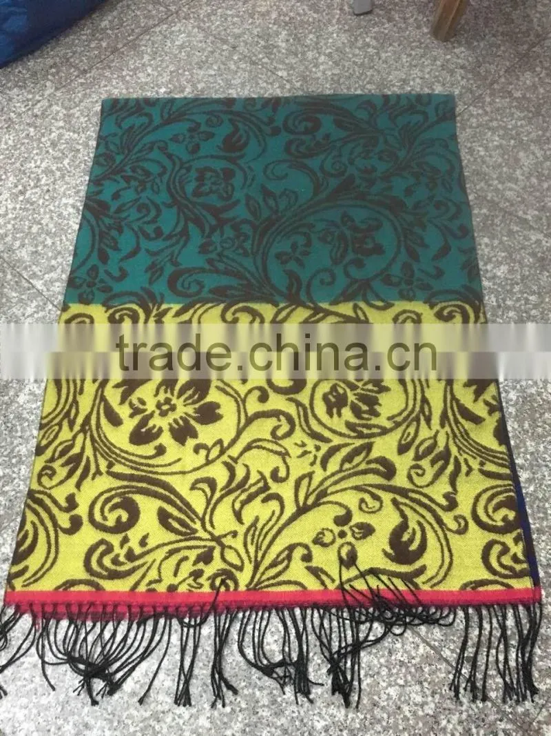 Stock Item yellow and green scarf flower printing scarf with fringes