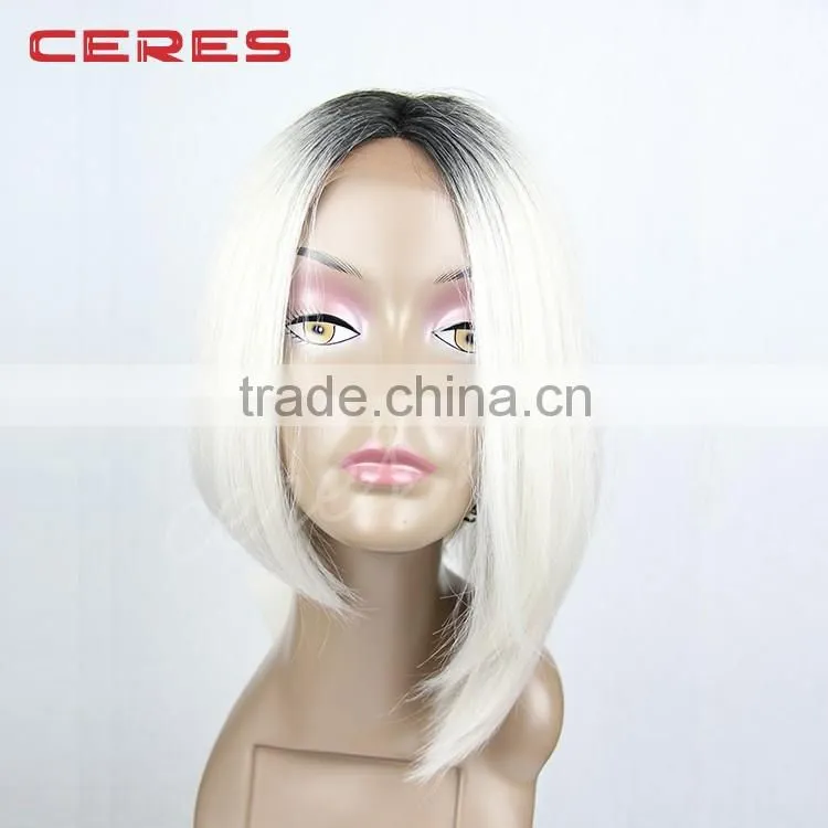 Black/White two tones ombre synthetic wig, fashion heat resistant lace front Bob style wig