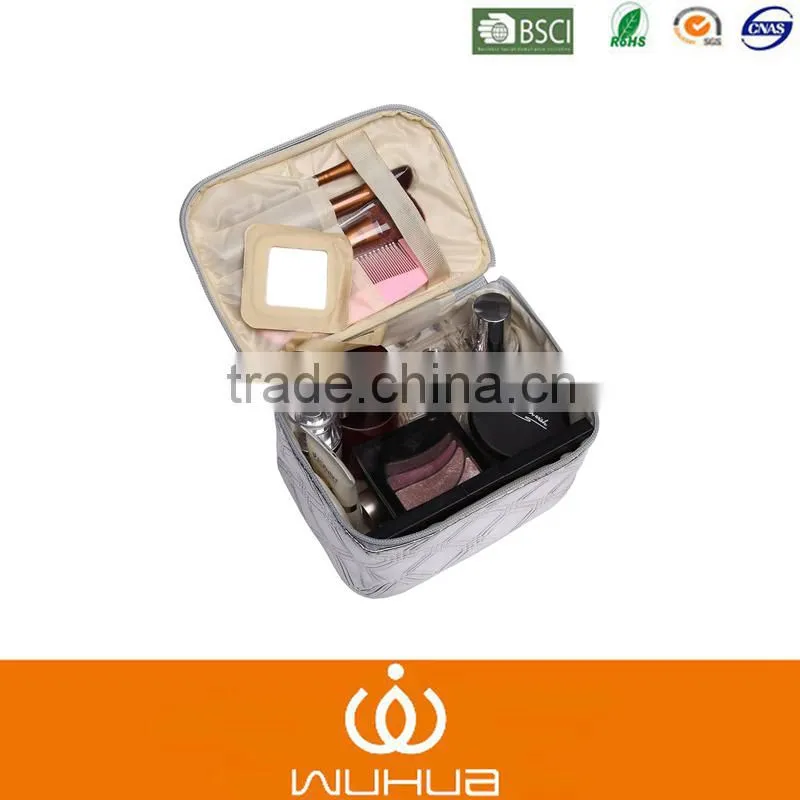 Travel Storage Train Case PU Cosmetic Bag with Handle
