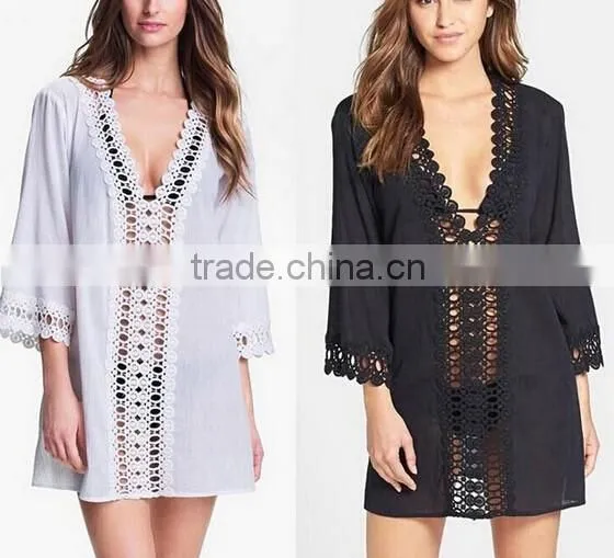 Women Fashion Hollow Out Embroidered Attractive Bikini Beach Holiday Blouse