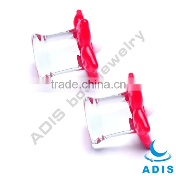 Cute Pretty Girls Red Flower Shape Tranparent Glass Ear Plugs