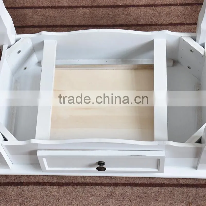 White smal solid wood tables with drawer