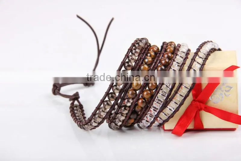 Hand-woven brown stone bracelet bangle fashion bracelet jewley multilayer wrap bracelet women white crystal leather bracelet
