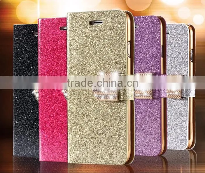 Bling Flip Shiny Diamond Deluxe Wallet Leather cover Case for iphone 6 Diamond Bling PU Leather Flip Cover