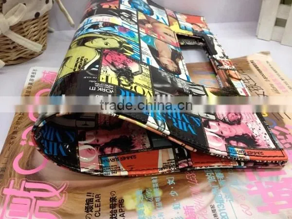 Italy design magazine print bag metal chain evening hand bag
