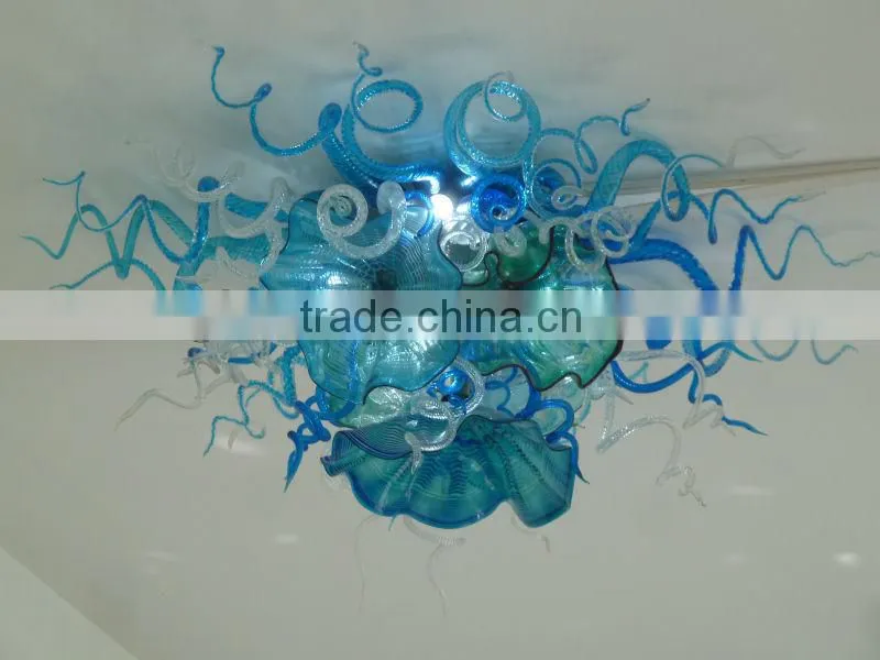Hot selling hand blown art blue color chihuly style murano glass ceiling chandelier
