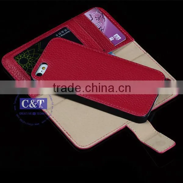 C&T Flower Flip Folio Wallet Magnetic Closure PU Leather Cover for Iphone SE