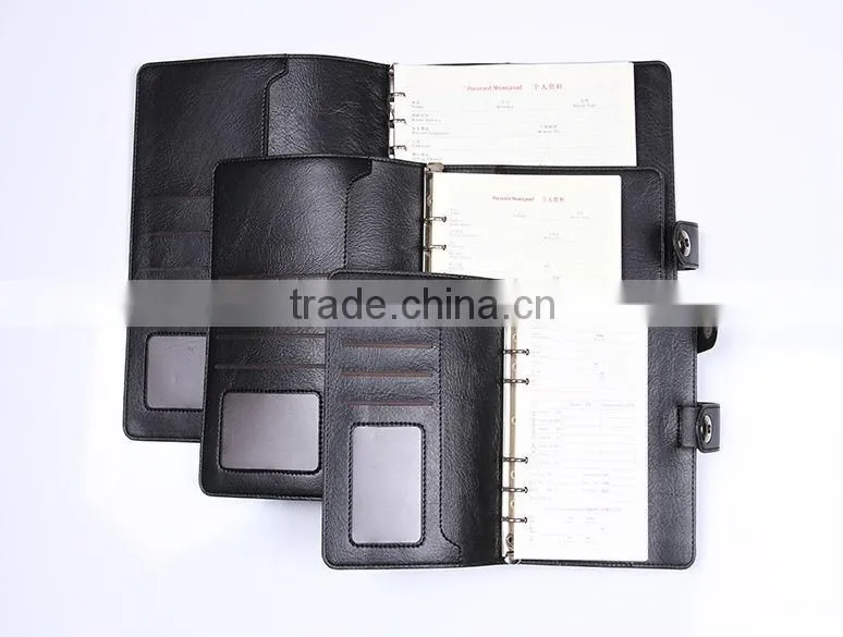 Hot selling high quality custom A4 A5 A6 black eco friendly soft leather cover pockebook with button closure and pockets