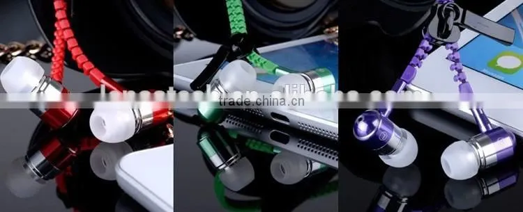 newest design hot selling zipper headphones zipper earphone for mobile phone