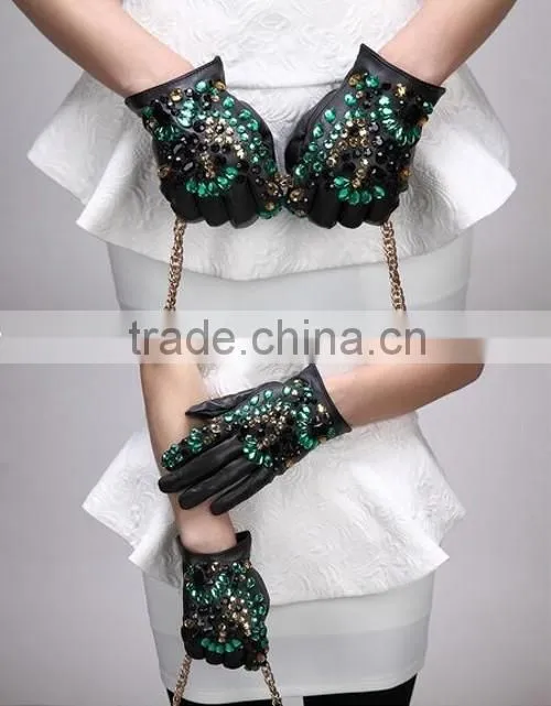 Hot Good Crystal Gloves Leather Handmade Crystal Gloves