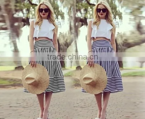Fashion Women Sexy High Elastic Waist Striped Casual Party Beach A-Line Skirt