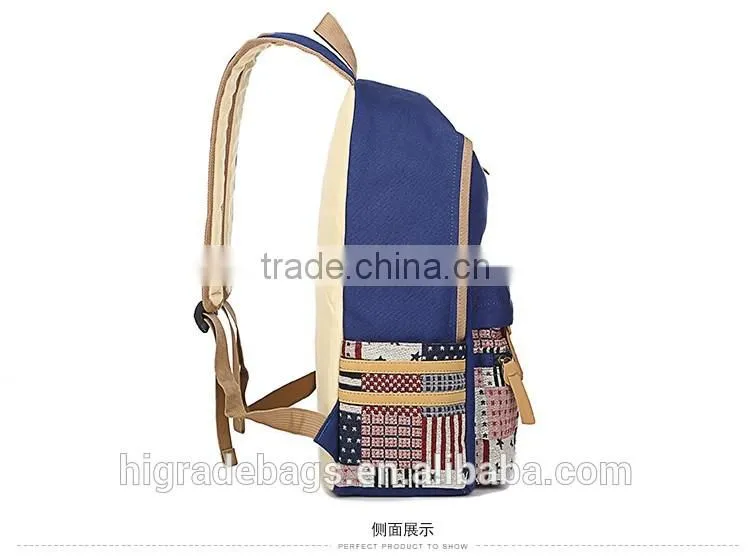 canvas school backpack bag with leather trim