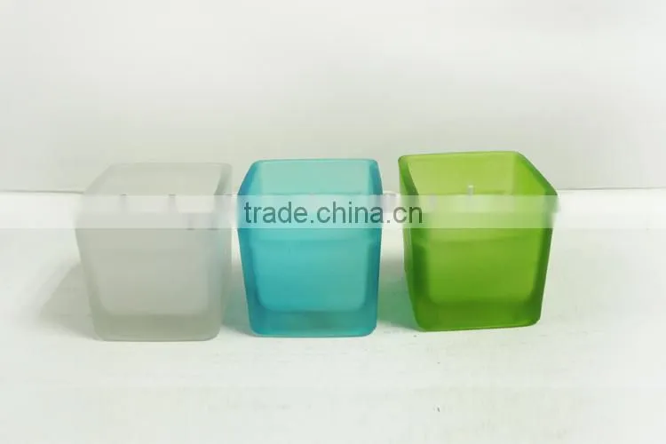 square colored frosted glass candle jar