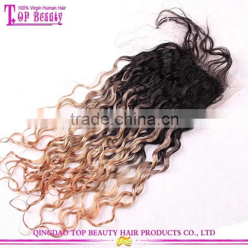 Wholesale factory price two tone lace closure piece natural curly ombre hair extension lace closure front piece