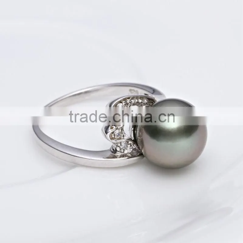 Wholesale cheap promotional 925 woman black pearl ring