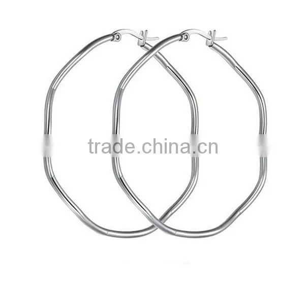 Latest Women Fashion Brand Stainless Steel Never Fade Silver Square Hoop Earrings Jewelry