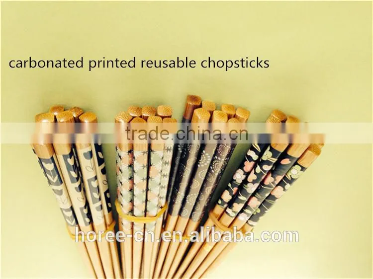 Chinese round bamboo reusable chopsticks with pattern