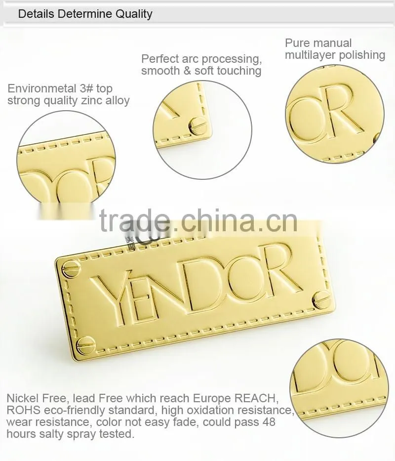 Custom engraved metal logo plate for handbag
