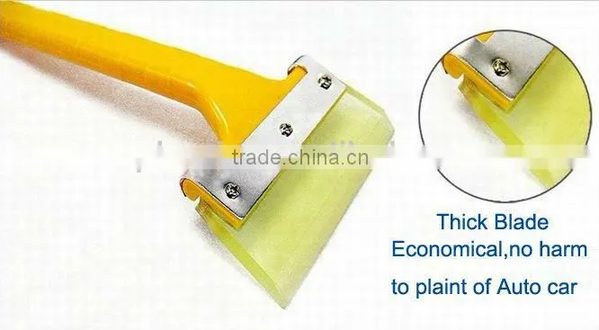 Long hand plastic ice scraper for car window
