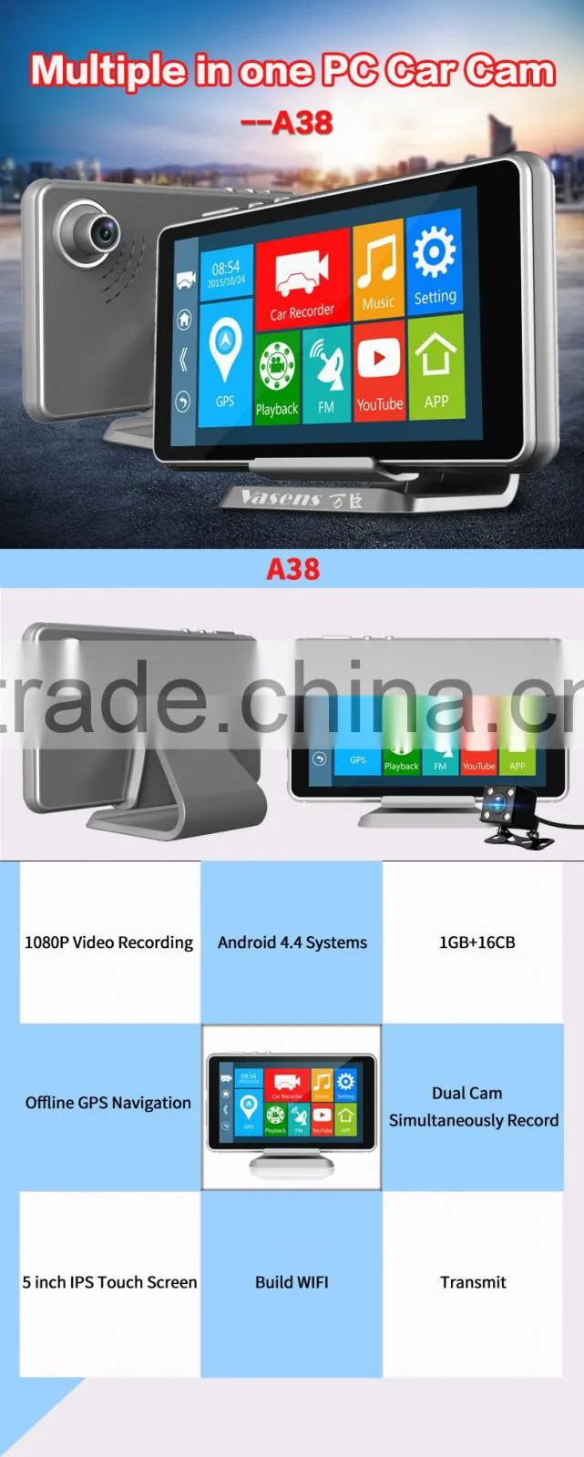 A38 1080p HD Car 170 degree wide angle Dvr 6 glass len good night vision car camera pad Dashcam Recorder