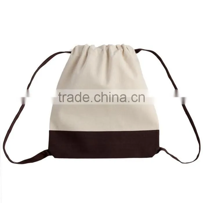 wholesale Promotional blank Canvas Two Tone Drawstring Sport Bag Backpack