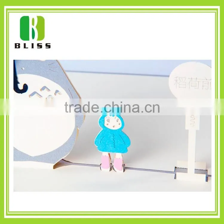 Handmade best wishes 120g glossy pop up cartoon style custom paper 3d greeting card