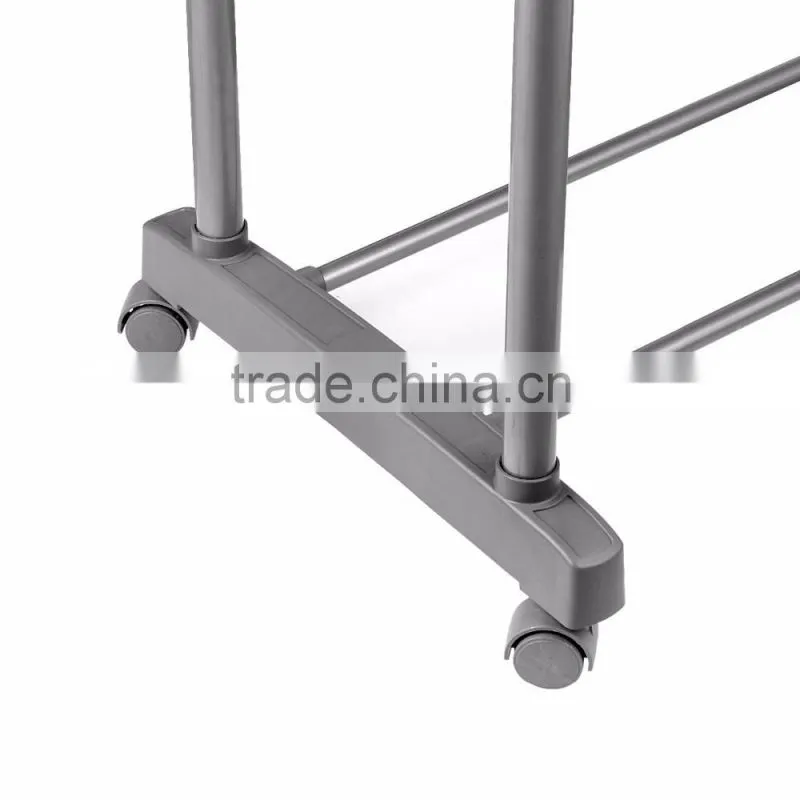 Heavy Duty Double Rail Adjustable Telescopic Rolling Clothing Garment Rack