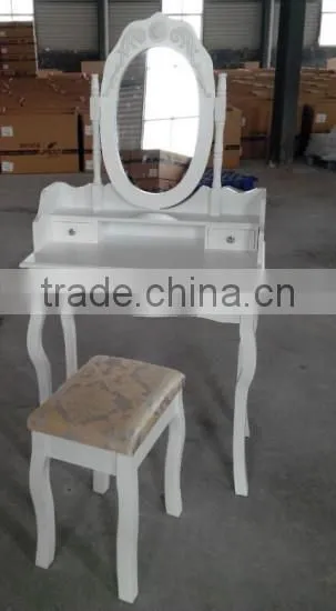 Wood Vanity and Stool Set with Adjustable Mirror