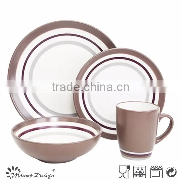 16pcs for 4person solid color with circle grace designs ceramic dinnerware set