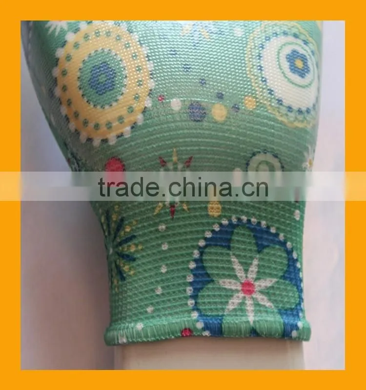 Polyester Printing Transparent Nitrile Palm Coated Garden Working Gloves