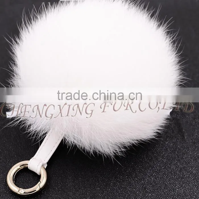 CX-A-63 New Promotional Fox Fur Ball Fur Pom Keychain with Fur Pompom