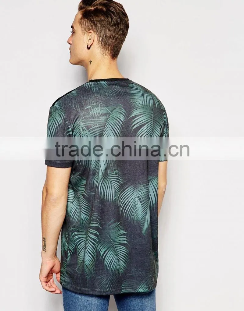palm tree printing longline t shirts for man