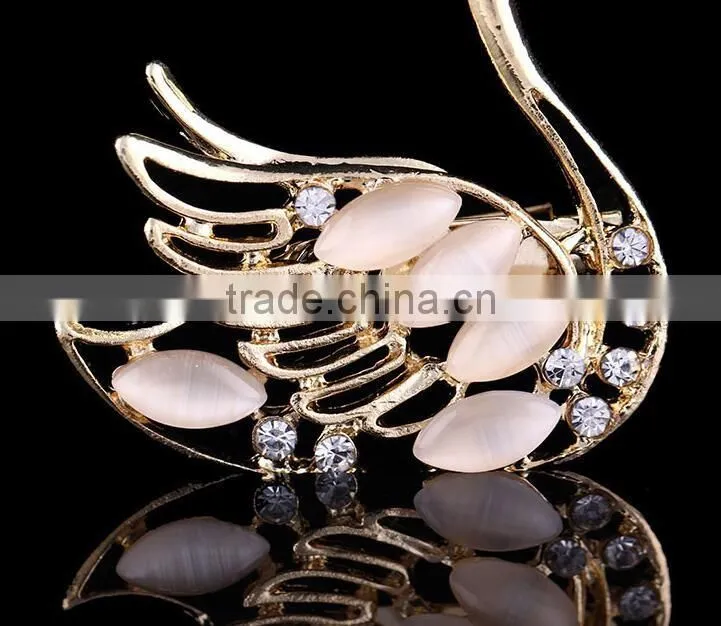 F20045N Elegant opal swan brooches fashion brooch pins