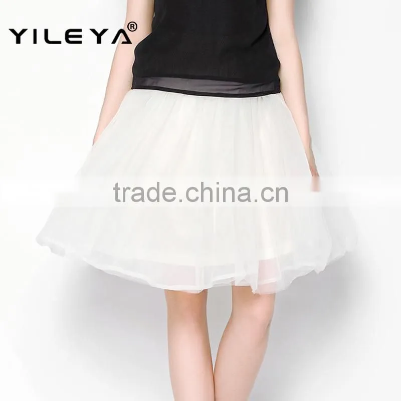 latest woman elastic waist muti layers white fluffy tutu skirt for adult