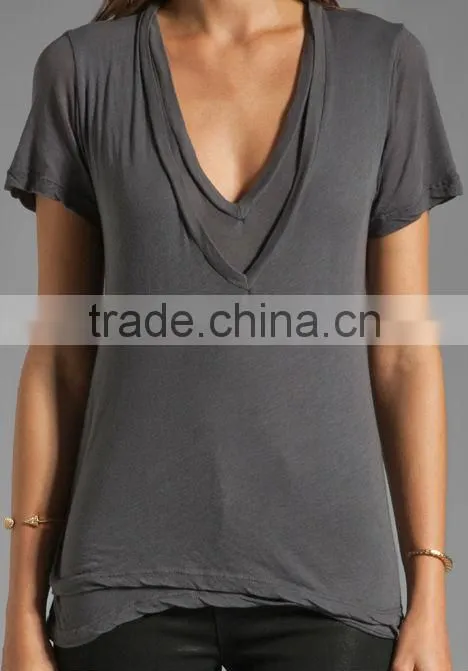 100% cotton double layered v neck dry fit sport t-shirt