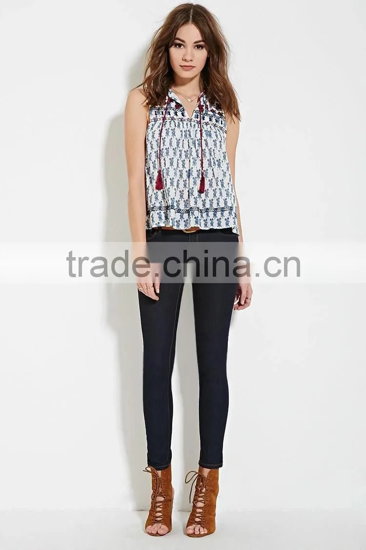 2016 guangzhou shandao oem service summer new design casual sleeveless printing women rayon tops