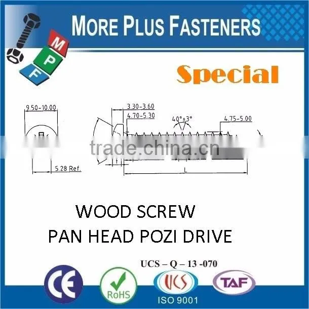 Made in Taiwan Pan Head Pozi Drive Full Thread Screw wood Self Drilling Screw Wood screw