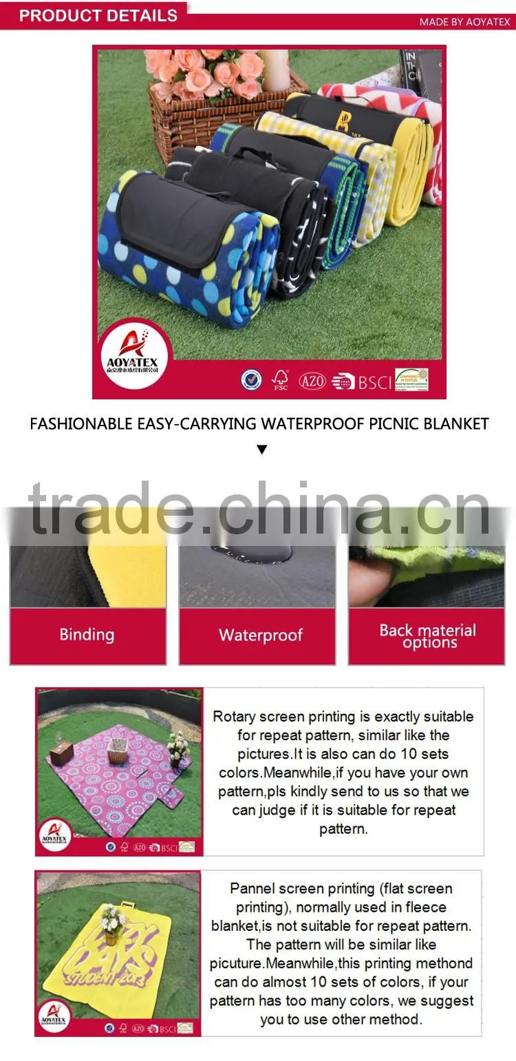 New design fashionable polar fleece waterproof outdoor picnic blanket