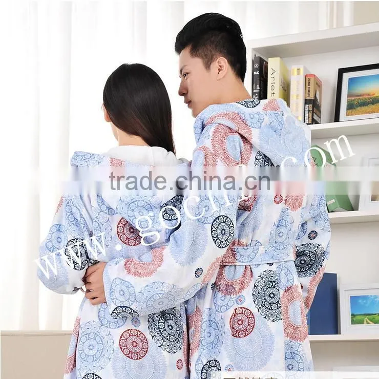 Reactive printed hooded bathrobe terry 100% cotton