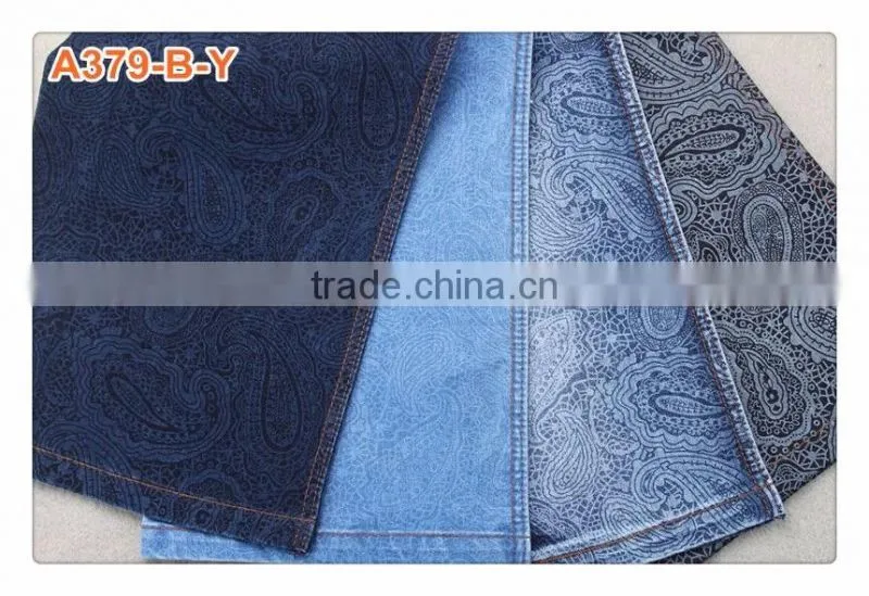A379-B-Y printed denim fabric for all kinds of jeans