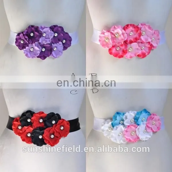 Double-color Cluster Hydrangea flowers Pearl center Sash Belt For Kids