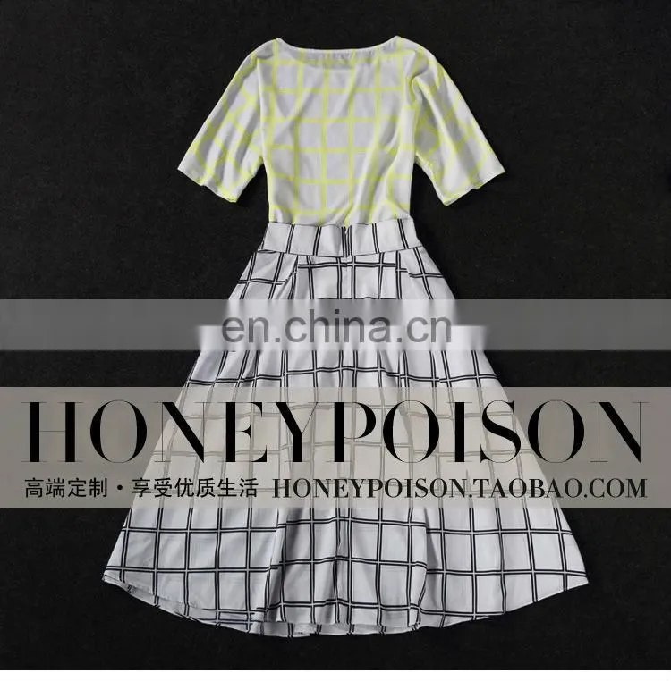 2014 Hot selling short sleeve grid new style dress