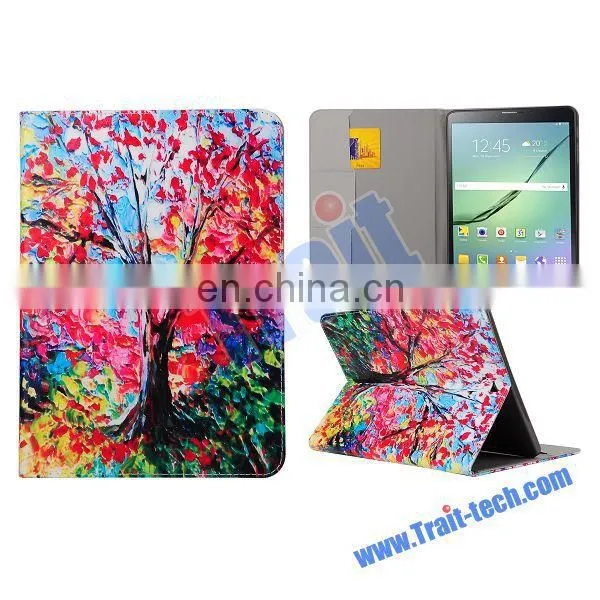Factory Price Tablet Red Leaves Tree Pattern Card Slots Flip Stand TPU+ PU Leather Case for Samsung Galaxy Tab S2 9.7 T810