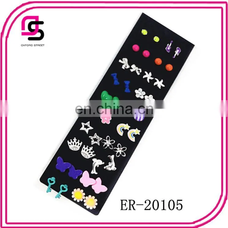 20 Pairs On a Card Post Top Earring Set With Pearl Rose Stones And Crystal